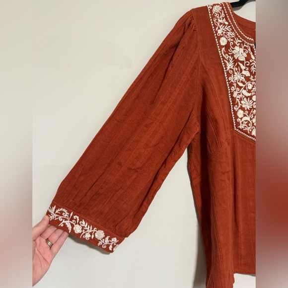 Garnet Hill Marilis Embroidered Organic Cotton Top Size Large Boho Chic - Picture 4 of 9